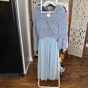 Anthropologie Heathered Blue Sweater and Skirt Ensemble